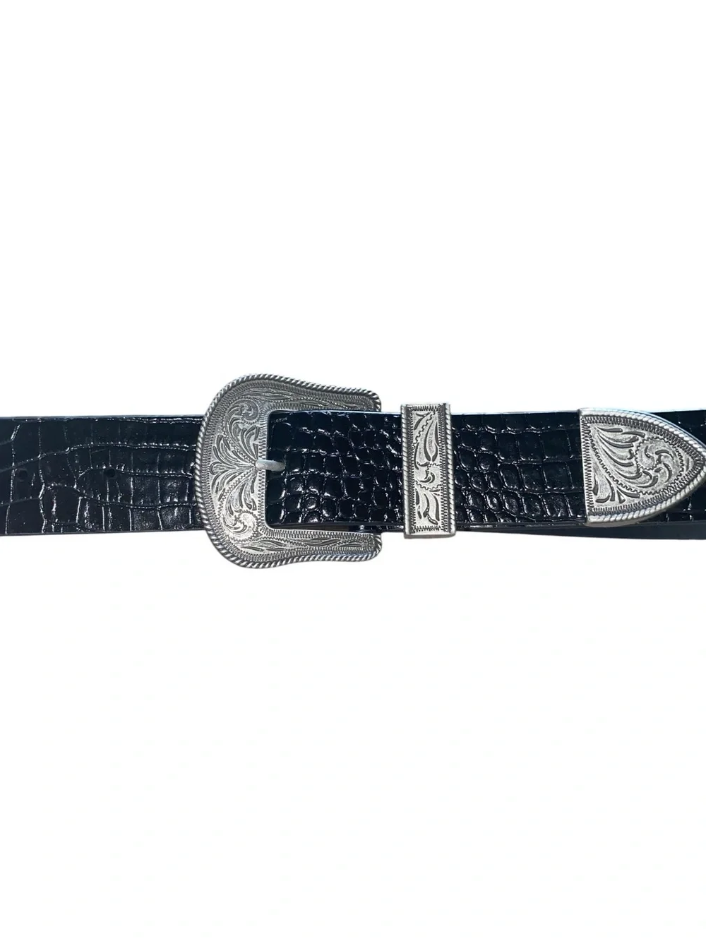 Lauren Ralph Lauren Crocodile Leather Silver Filigree Western Belt cowgirl